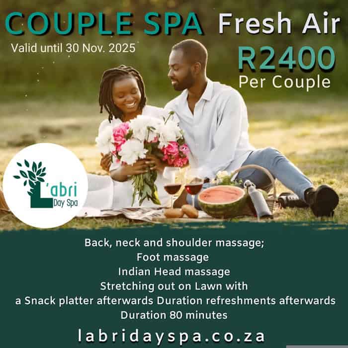 Couple spa picnic L'abri day spa