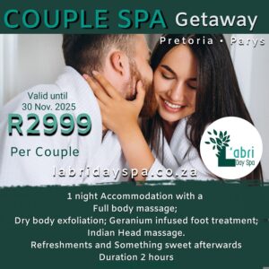 Couple spa stay over L'abri day spa